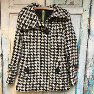 Soia Kyo Houndstooth Wool Lined Car Coat L